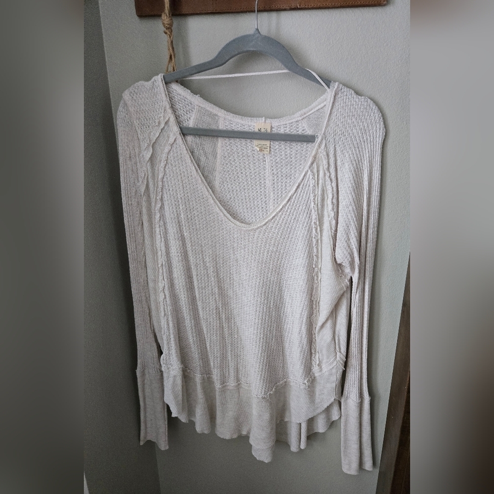Free People Catalina Thermal Knit Tunic S Ivory Fairy Dainty Boho Raw Hem Flowy